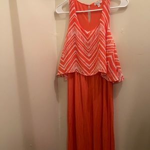 A bright pretty long dress, orange and white color, size Small.